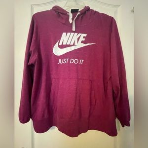 Berry colored lightweight hoodie, soft tee material.